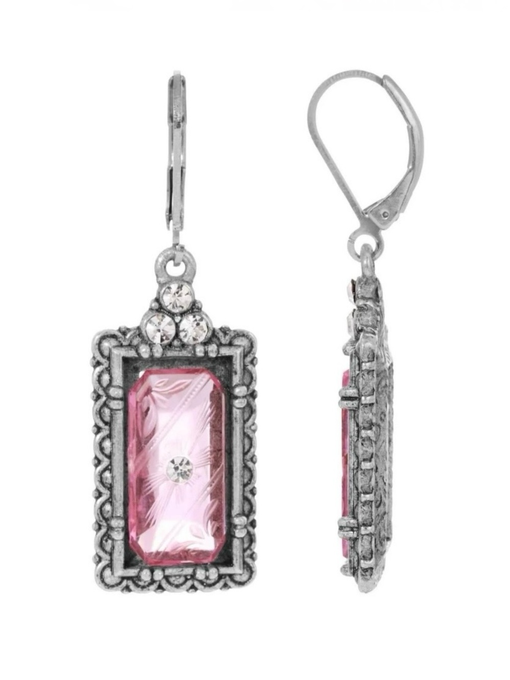1928 Jewelry - Romana Octagon Etched Glass & Crystal Drop Earrings - NWT